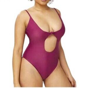 Andie The Santorini One Piece Swimsuit Plum Womens Large Cutout Keyhole